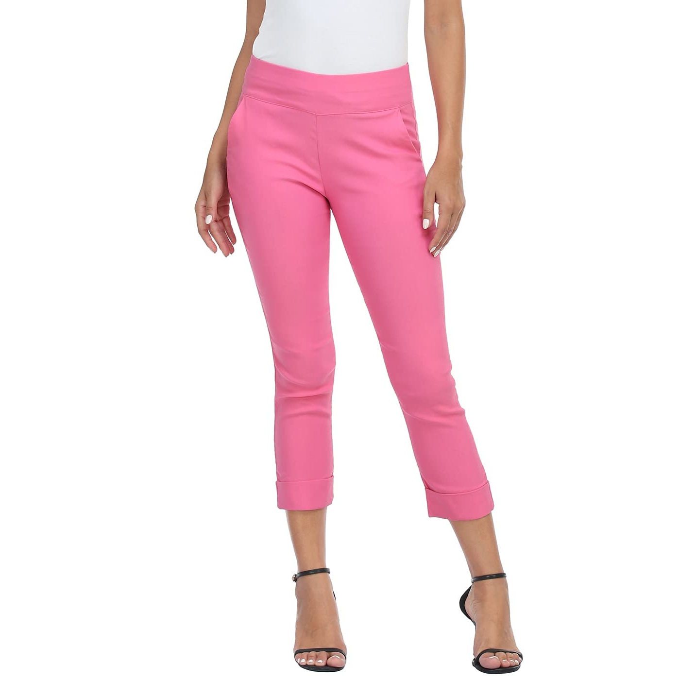 Pull On Elastic Capri Pants With Pockets