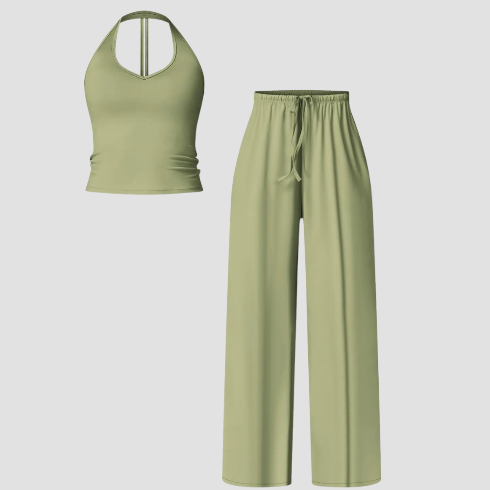 Crop Tank Top And Wide Fit Trouser Set For Women