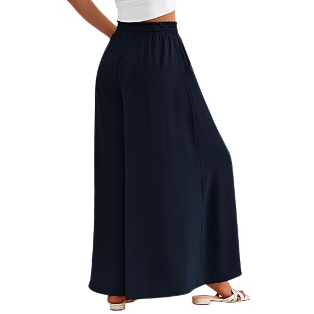 Summer Palazzo Pants With Elastic Fit And Flowy Pockets For Women