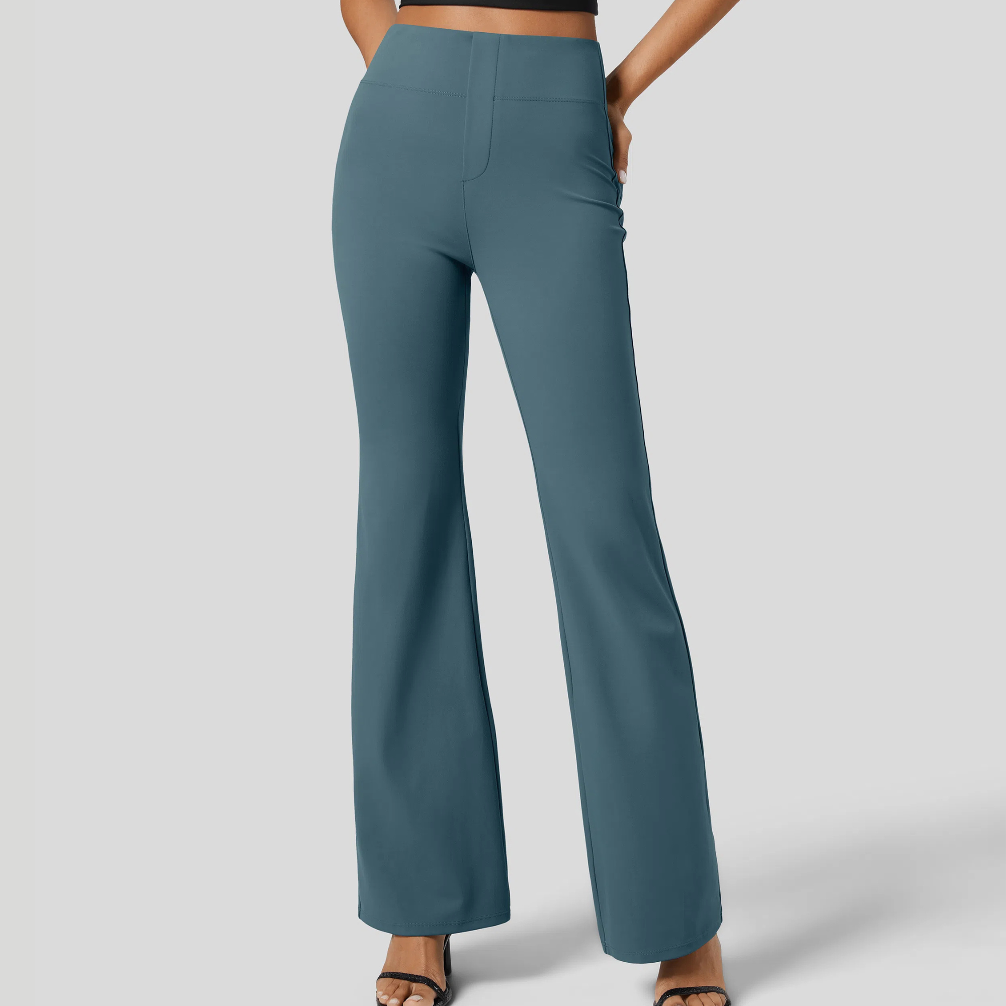 High Rise Back Side Pocket Slight Flare Work Pants