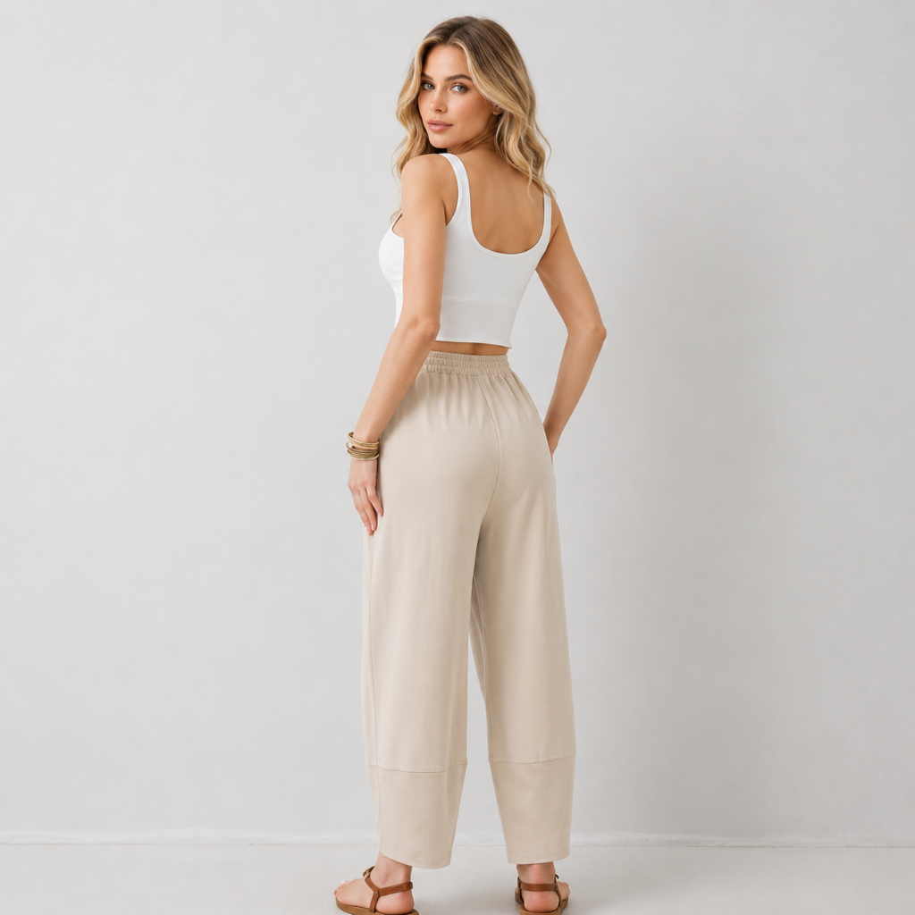 Casual Wide Loose Fit Baggy Beach Pants With Pockets For Women
