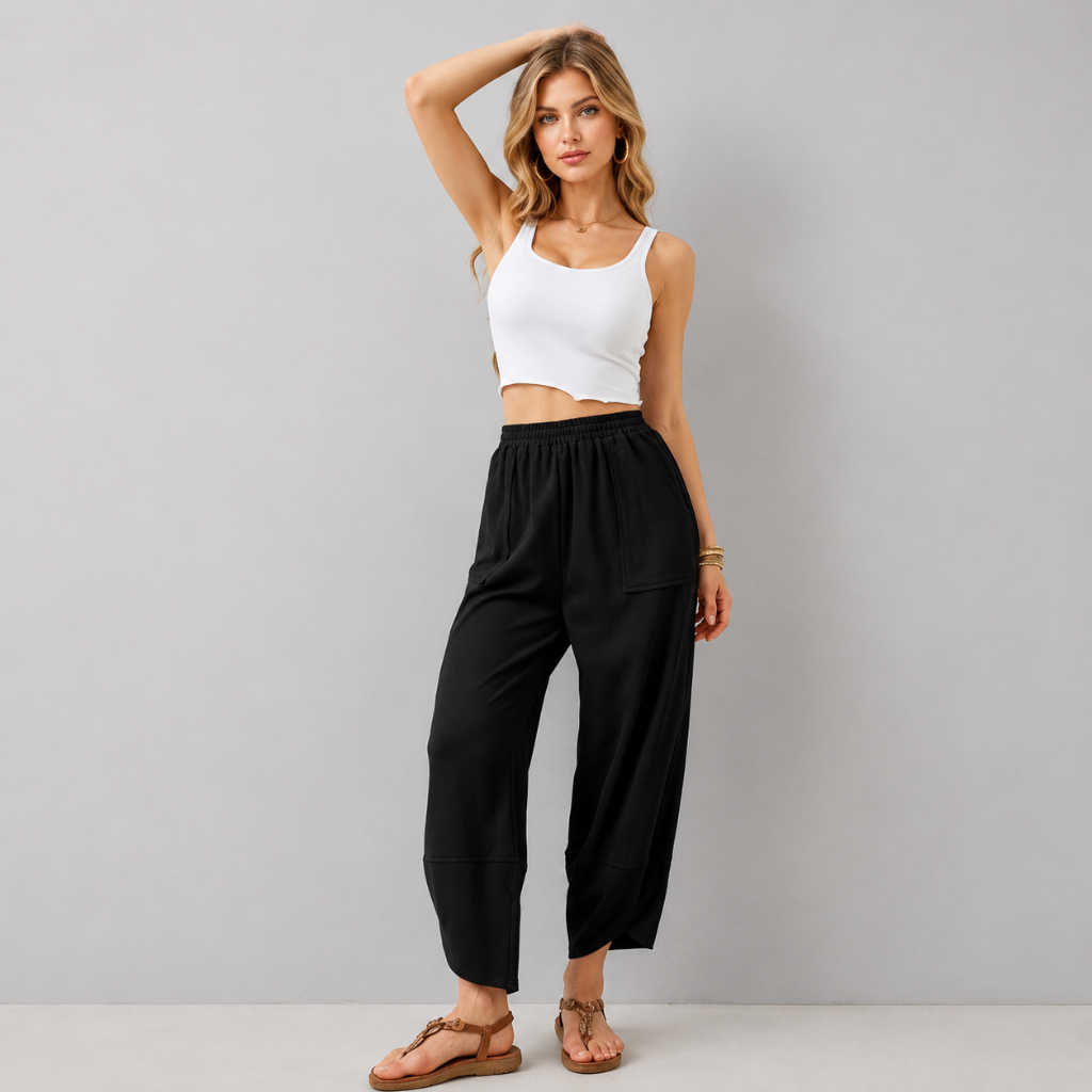 Casual Wide Loose Fit Baggy Beach Pants With Pockets For Women