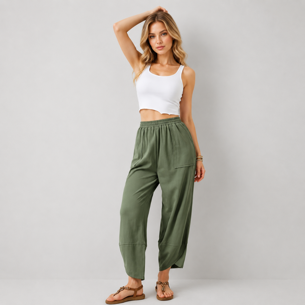 Casual Wide Loose Fit Baggy Beach Pants With Pockets For Women