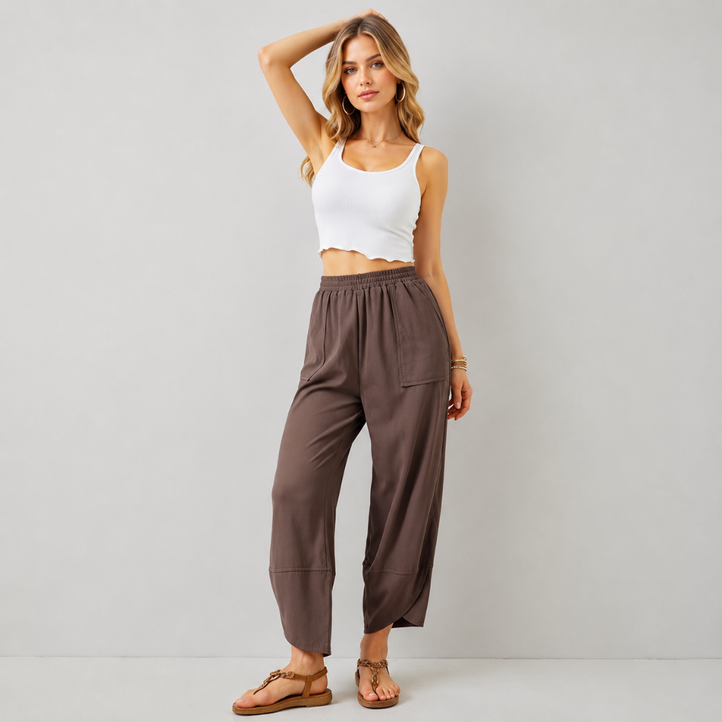Casual Wide Loose Fit Baggy Beach Pants With Pockets For Women