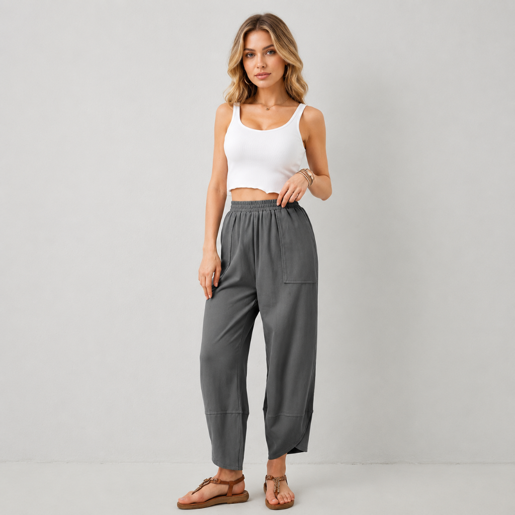 Casual Wide Loose Fit Baggy Beach Pants With Pockets For Women