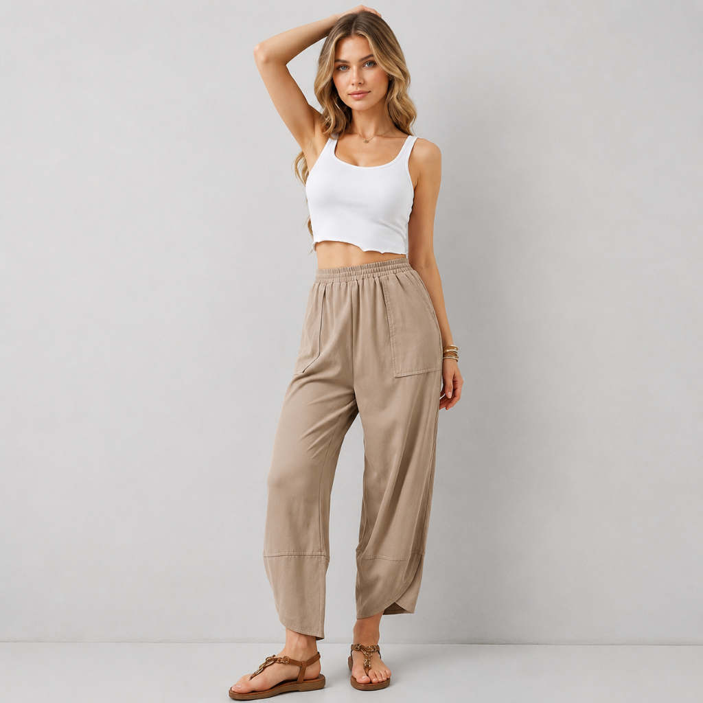 Casual Wide Loose Fit Baggy Beach Pants With Pockets For Women