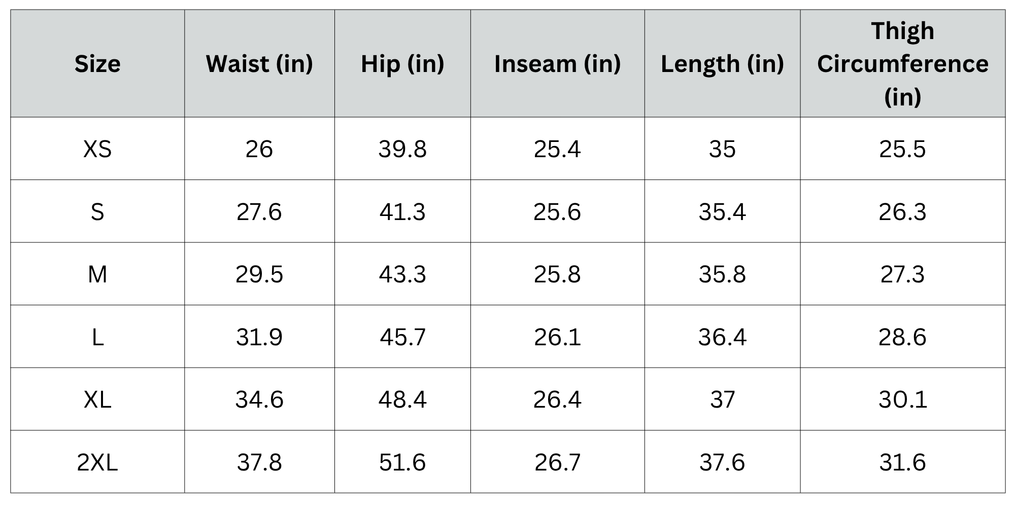 Size Chart
