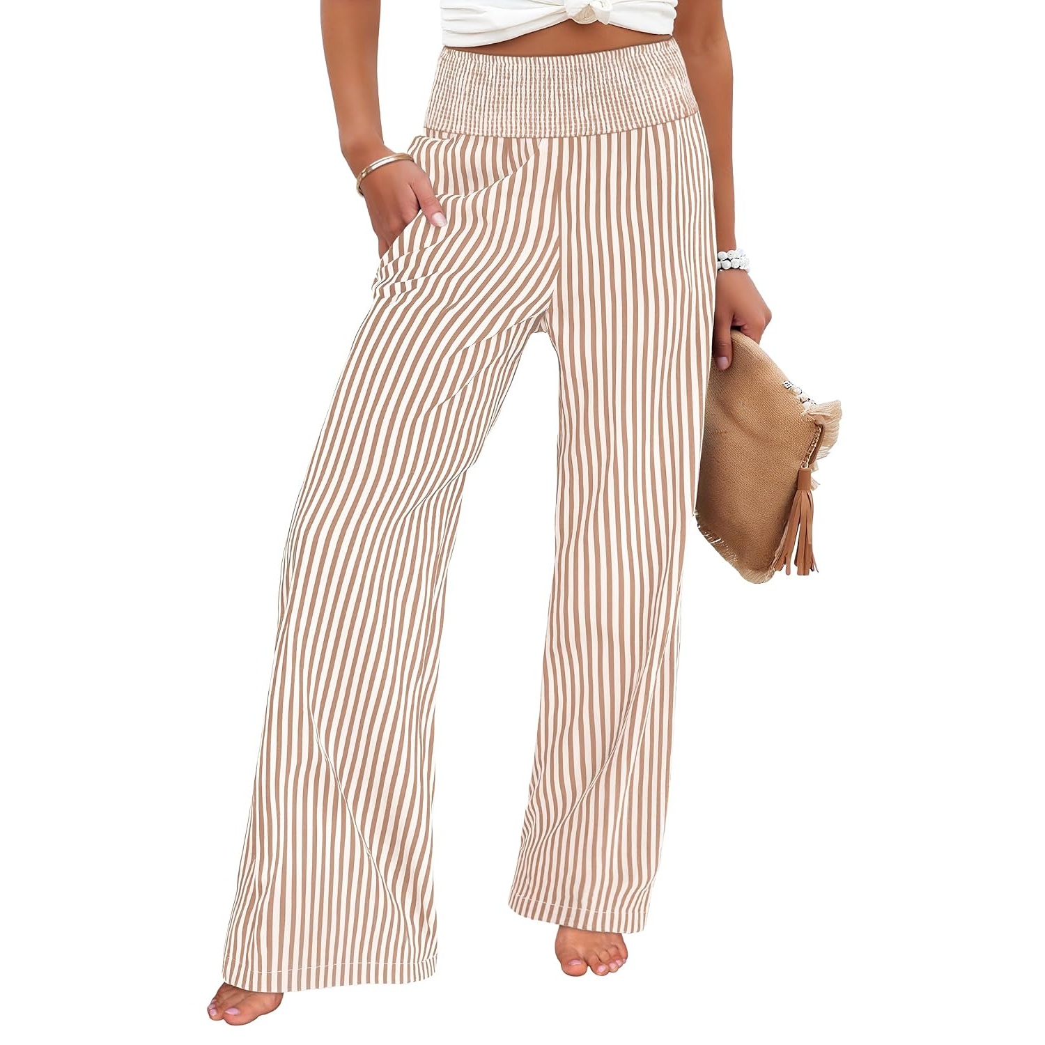 Striped Wide Palazzo Pants With Pockets For Women