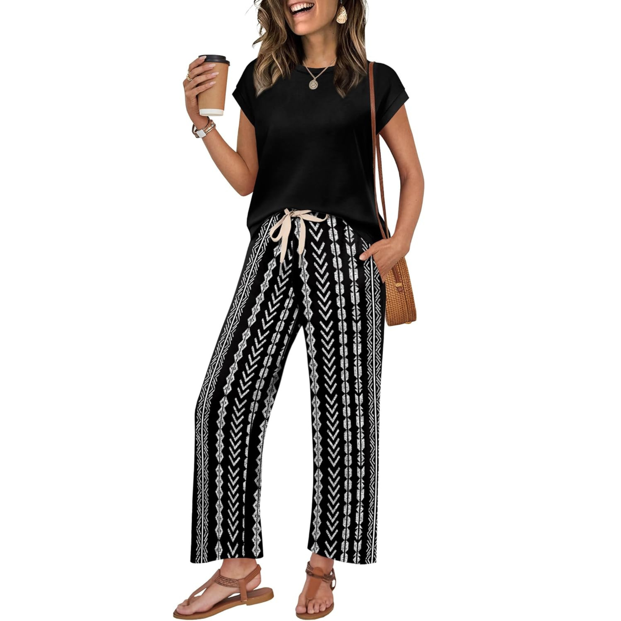 Women Two Piece Lounge Set with Wide Leg Pants