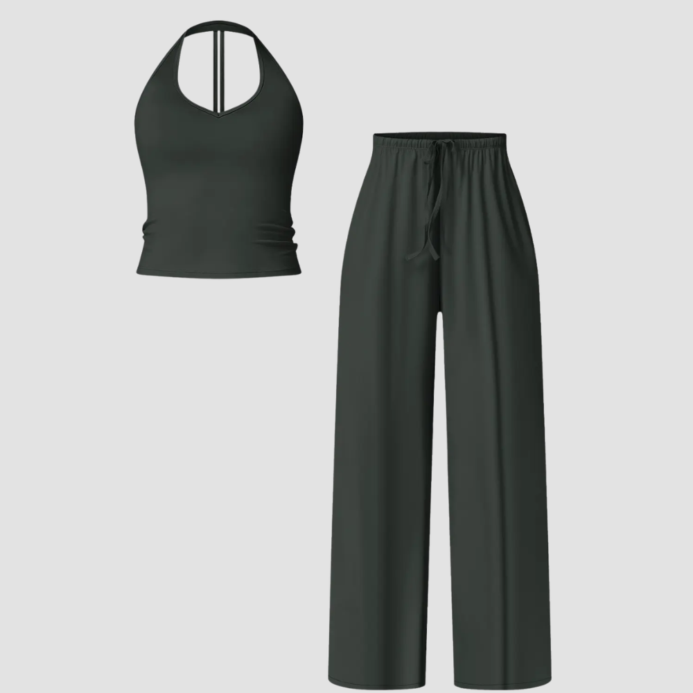 Crop Tank Top And Wide Fit Trouser Set For Women