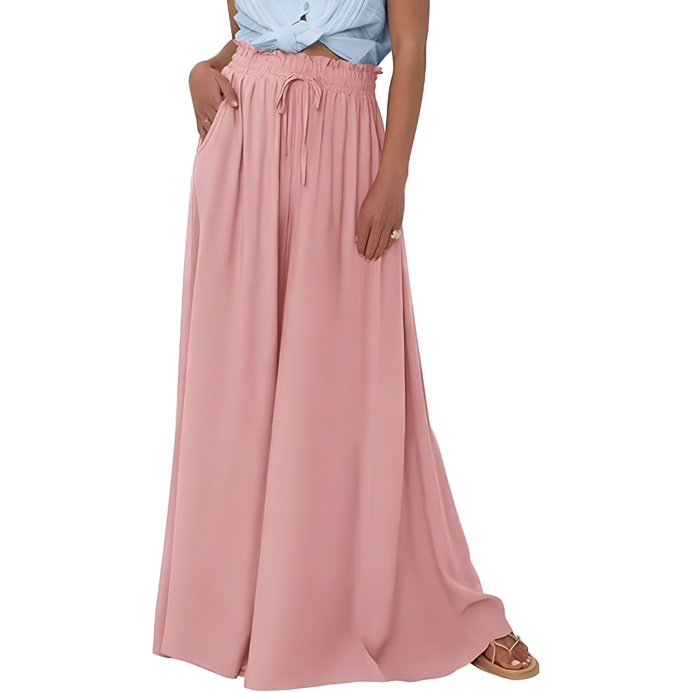 Summer Palazzo Pants With Elastic Fit And Flowy Pockets For Women