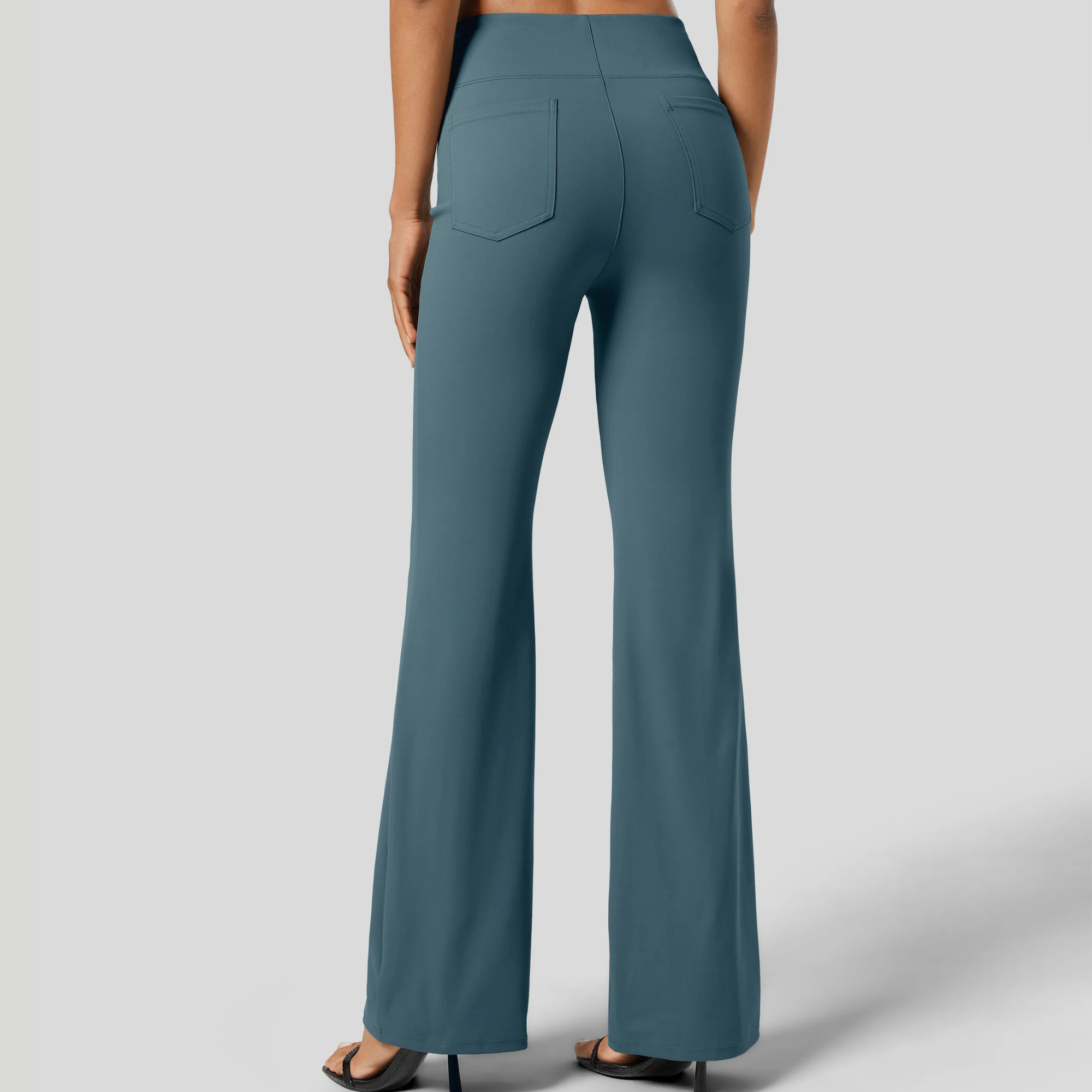 High Rise Back Side Pocket Slight Flare Work Pants