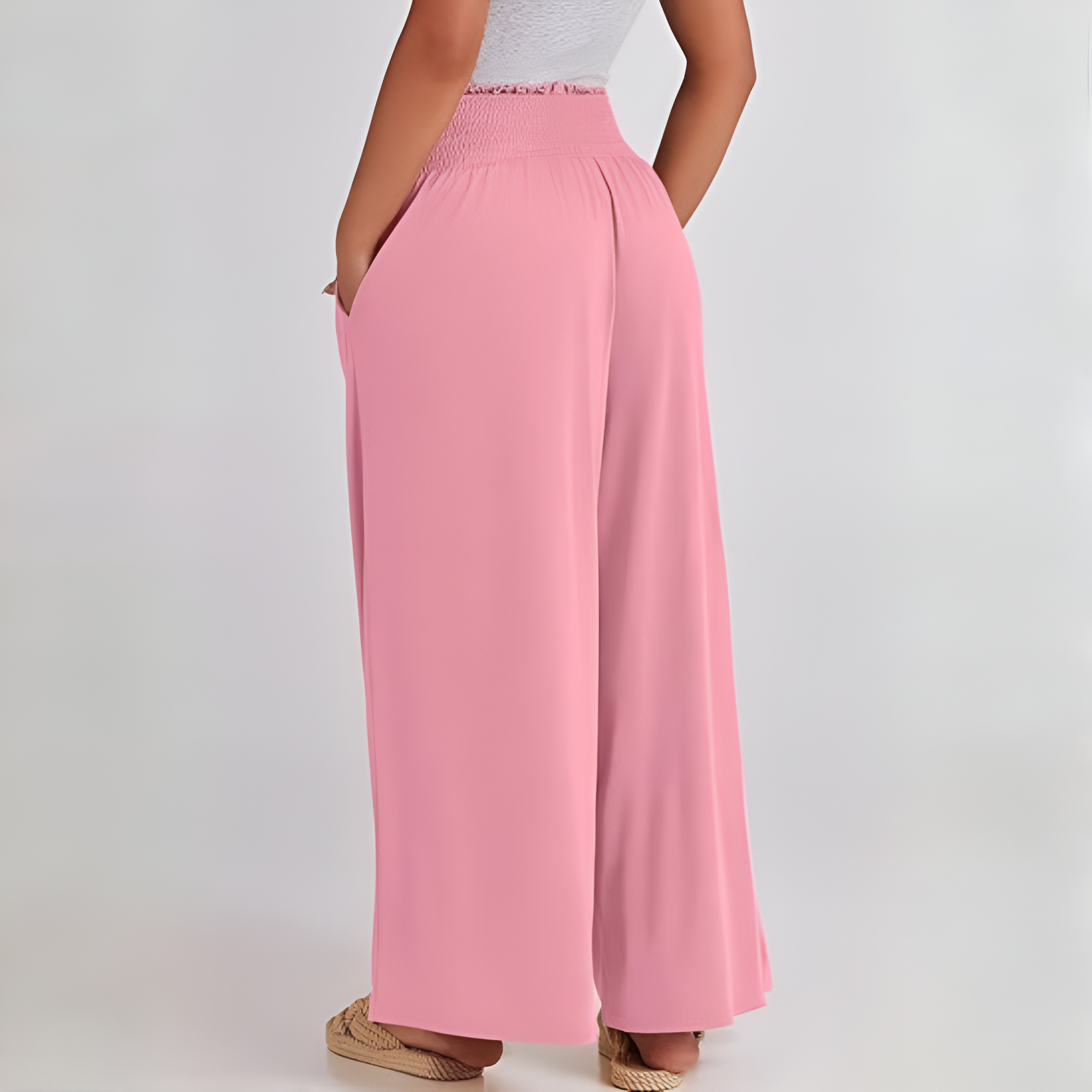 Casual Smocked Waist Wide Shank Pants