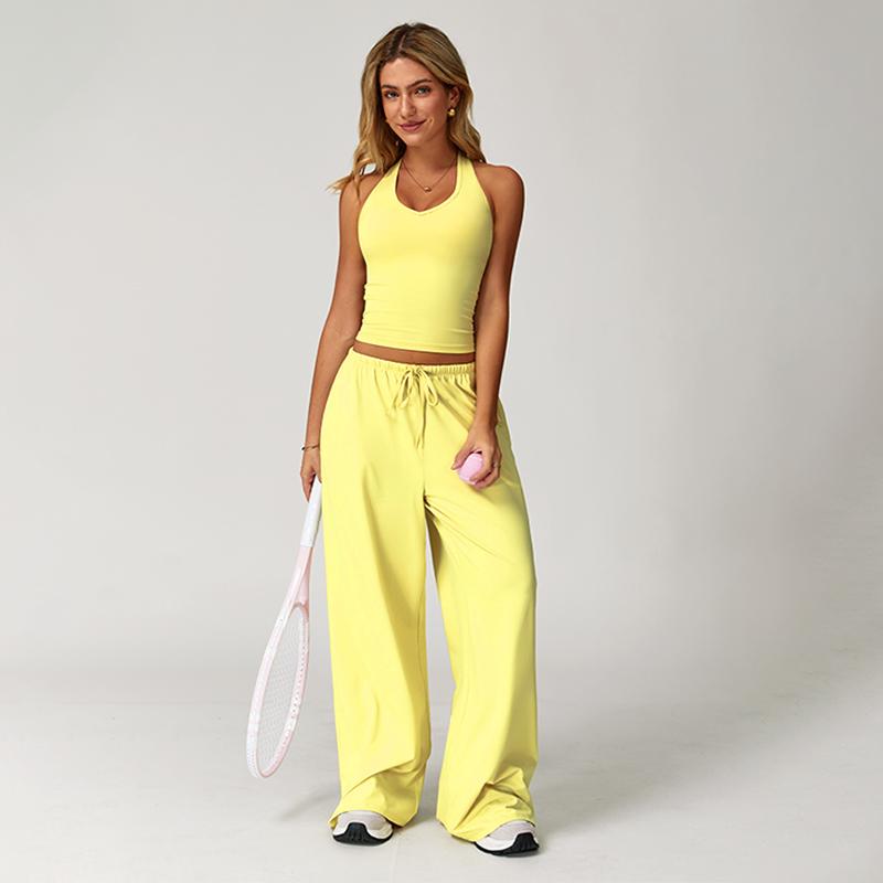 Casual Summer Ribbed Matching Set With Athleisure Strappy Top And Pants