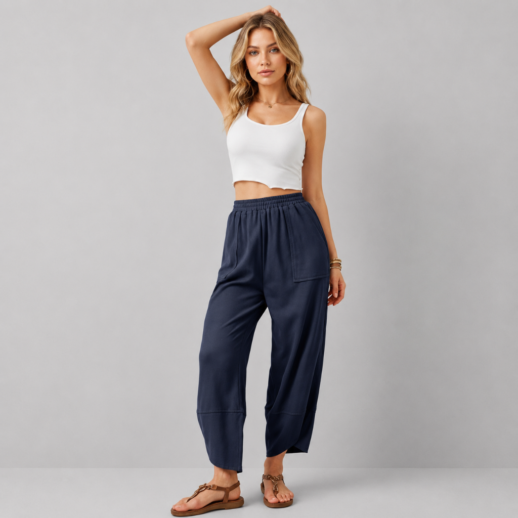 Casual Wide Loose Fit Baggy Beach Pants With Pockets For Women