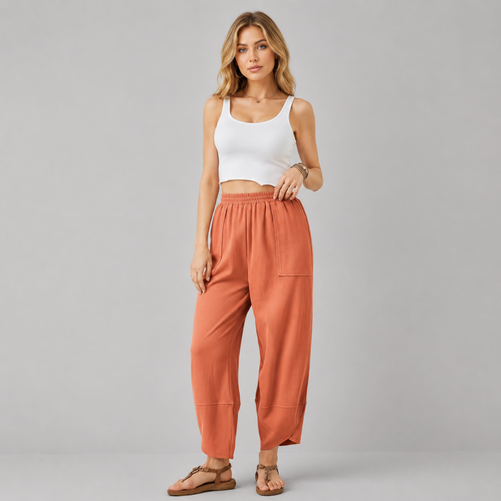 Casual Wide Loose Fit Baggy Beach Pants With Pockets For Women