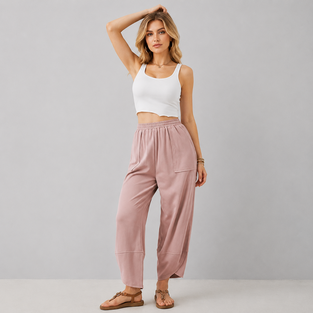 Casual Wide Loose Fit Baggy Beach Pants With Pockets For Women