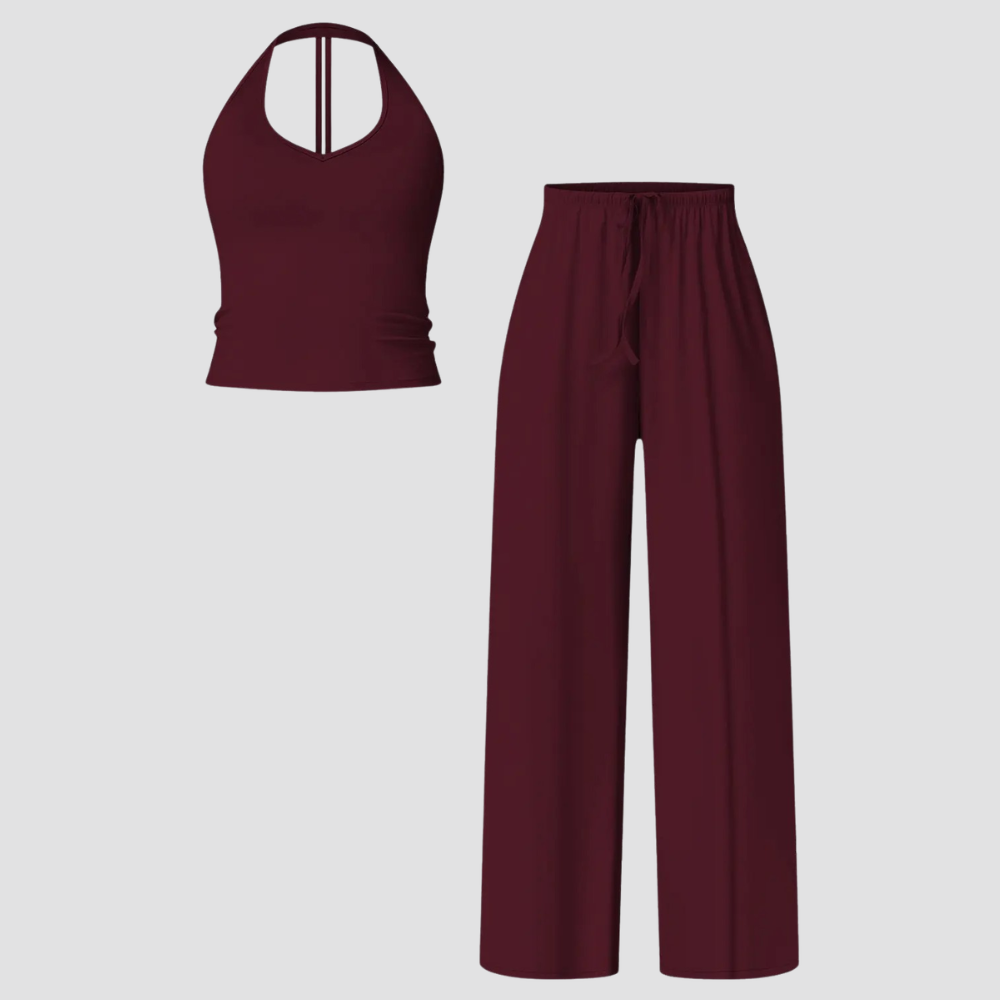 Crop Tank Top And Wide Fit Trouser Set For Women