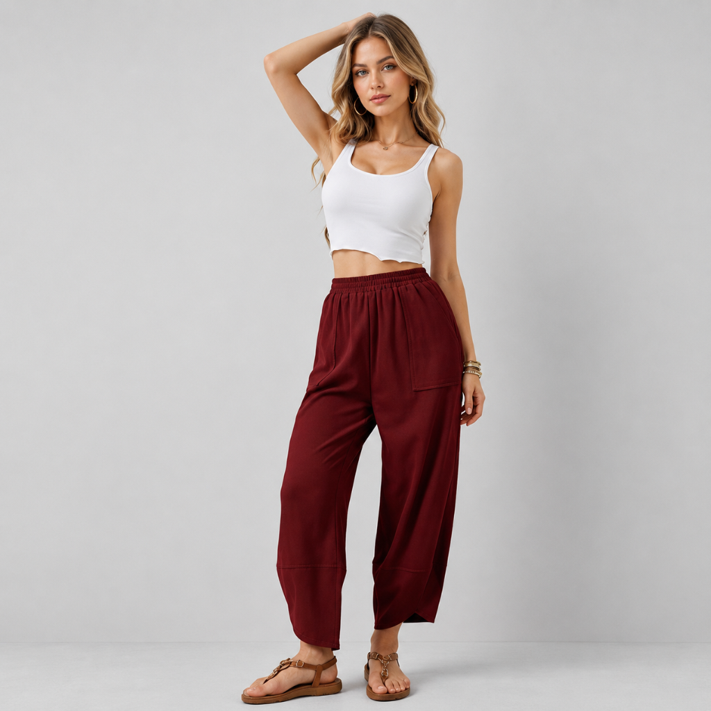 Casual Wide Loose Fit Baggy Beach Pants With Pockets For Women