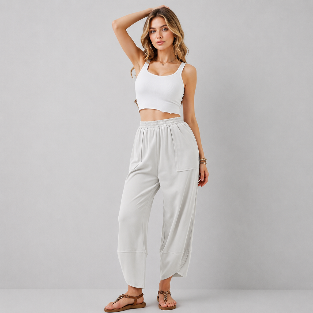 Casual Wide Loose Fit Baggy Beach Pants With Pockets For Women