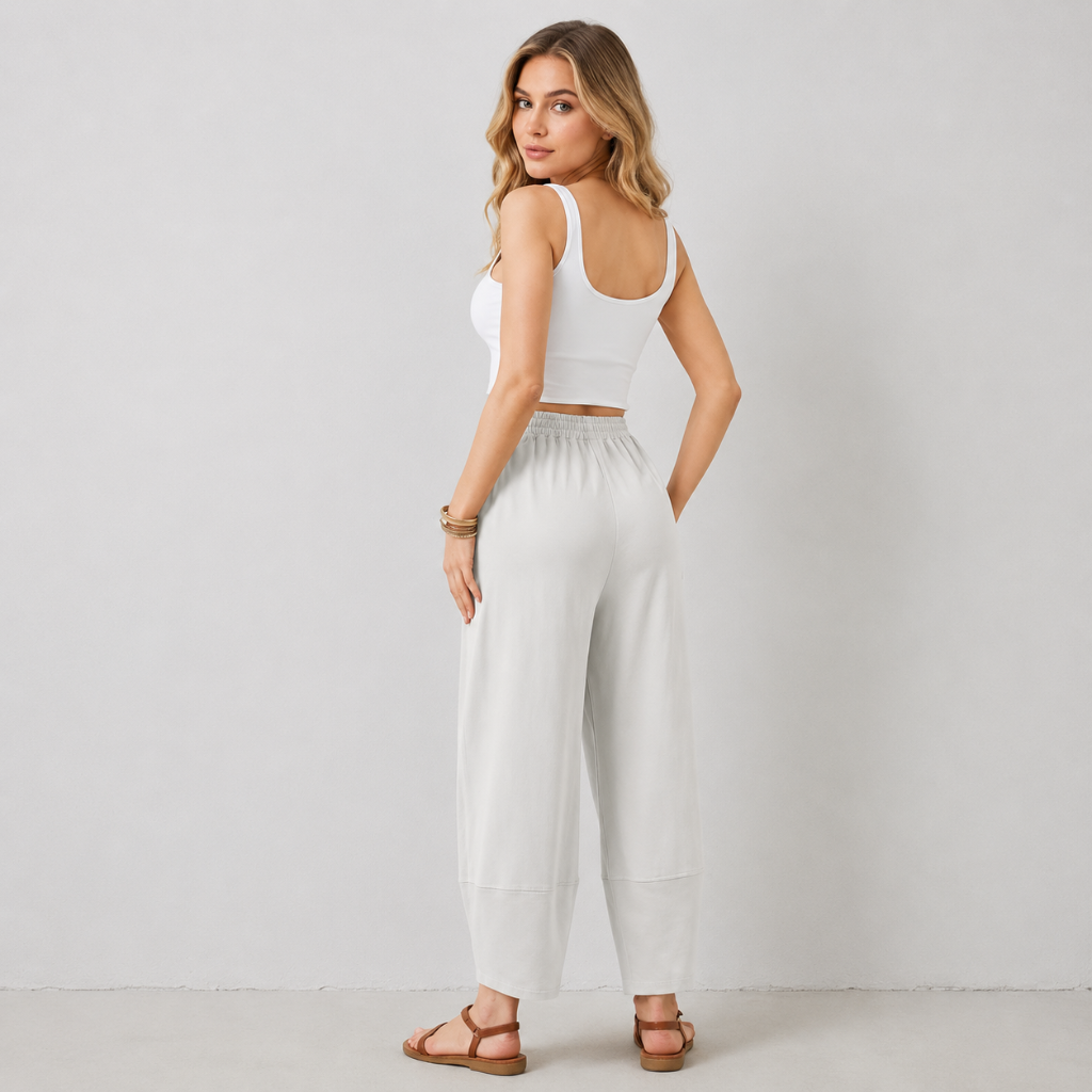 Casual Wide Loose Fit Baggy Beach Pants With Pockets For Women