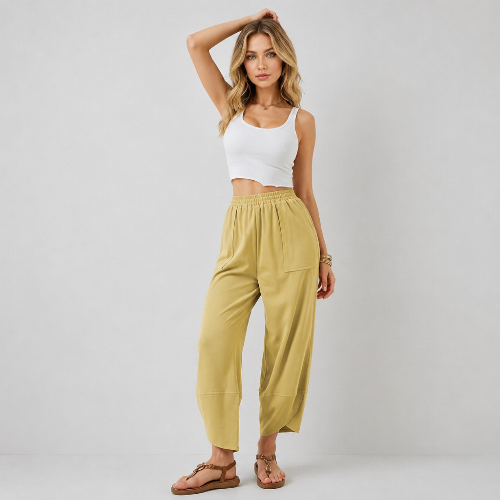Casual Wide Loose Fit Baggy Beach Pants With Pockets For Women