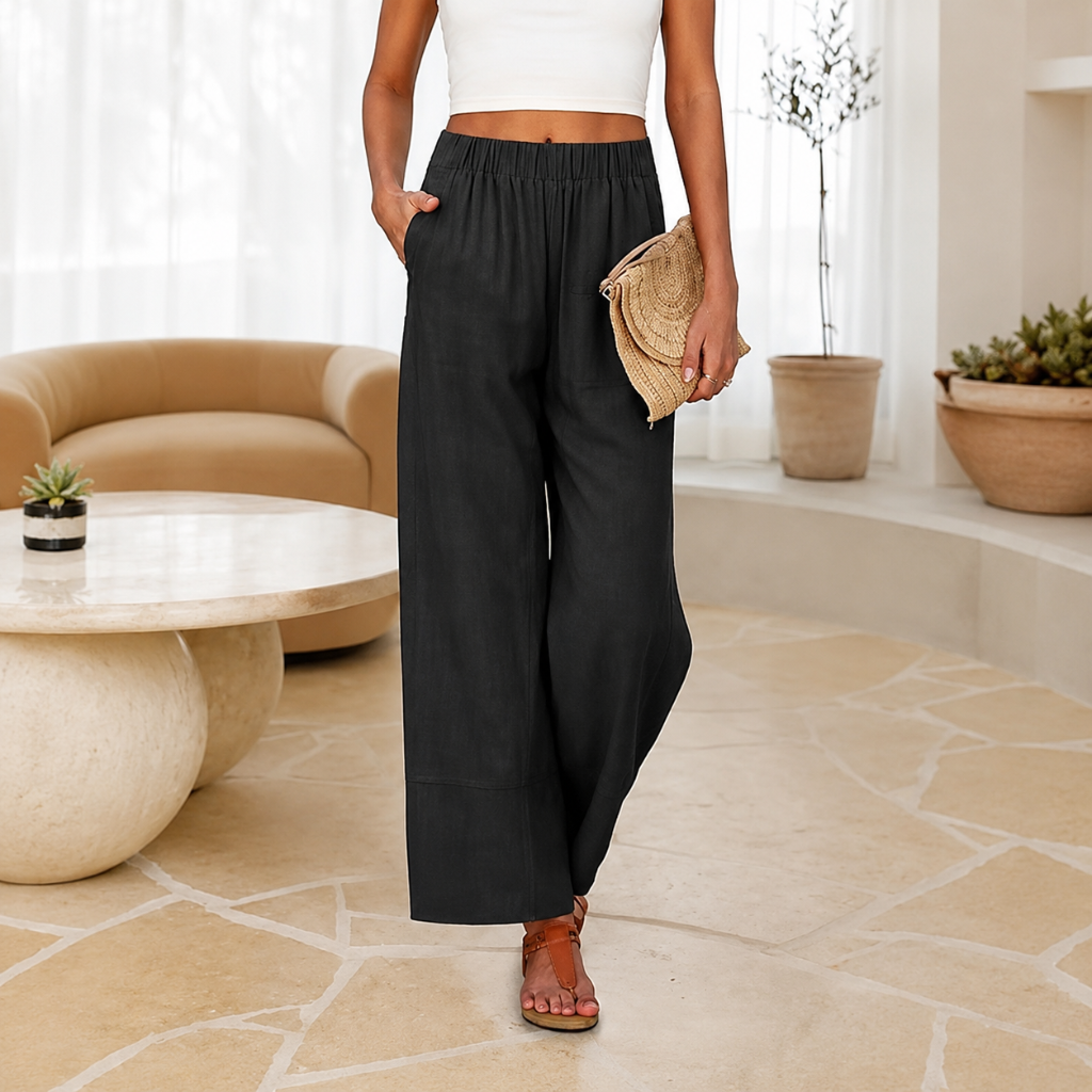 Casual Wide Summer Wear Boho Pants With Pockets For Women