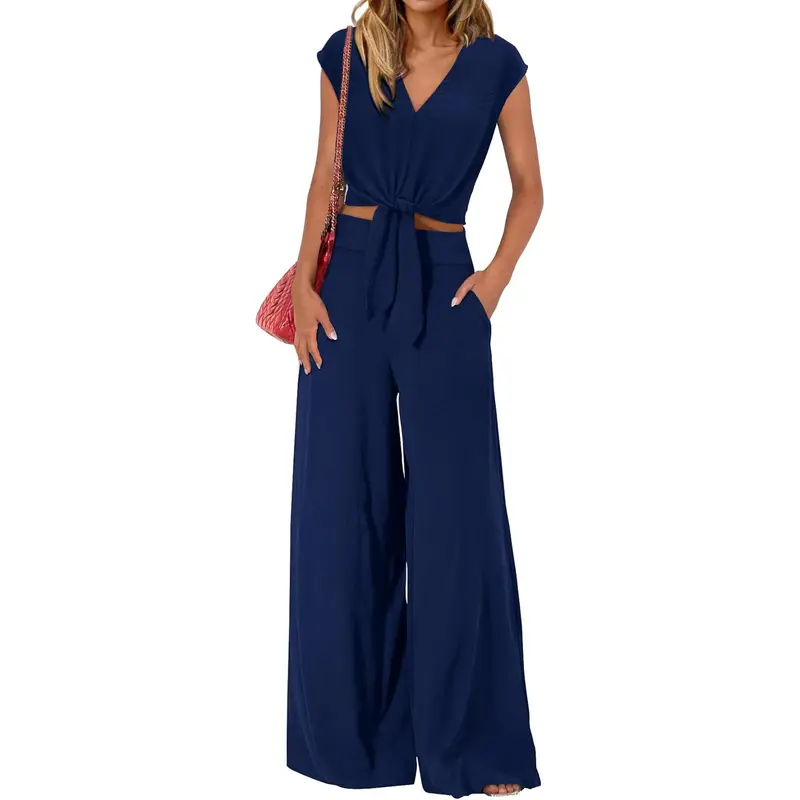 Summer 2 Piece Wide Pant Set for WomenSummer 2 Piece Wide Pant Set for Women - Image 3