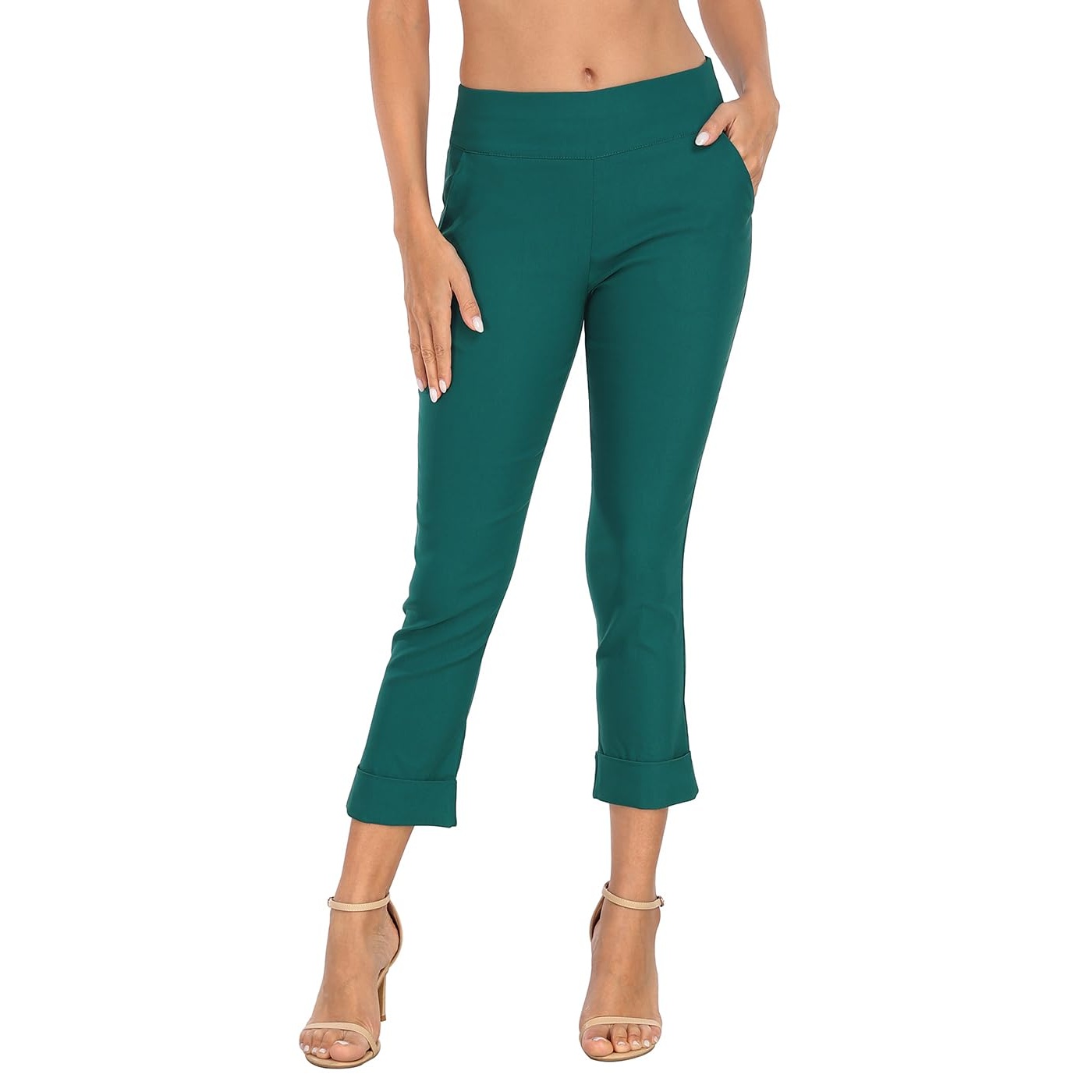 Pull On Elastic Capri Pants With Pockets