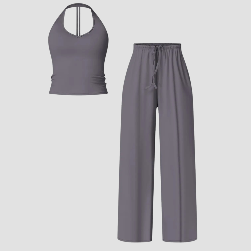 Crop Tank Top And Wide Fit Trouser Set For Women