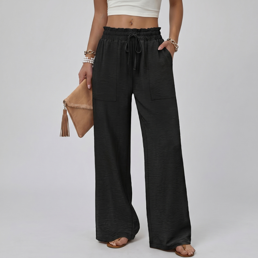 Loose Fit Drawstring Wide Pants With Pockets For Women