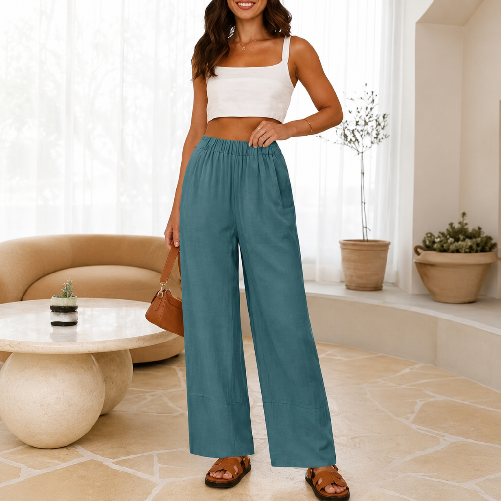 Casual Wide Summer Wear Boho Pants With Pockets For Women