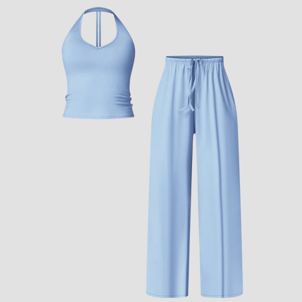 Crop Tank Top And Wide Fit Trouser Set For Women