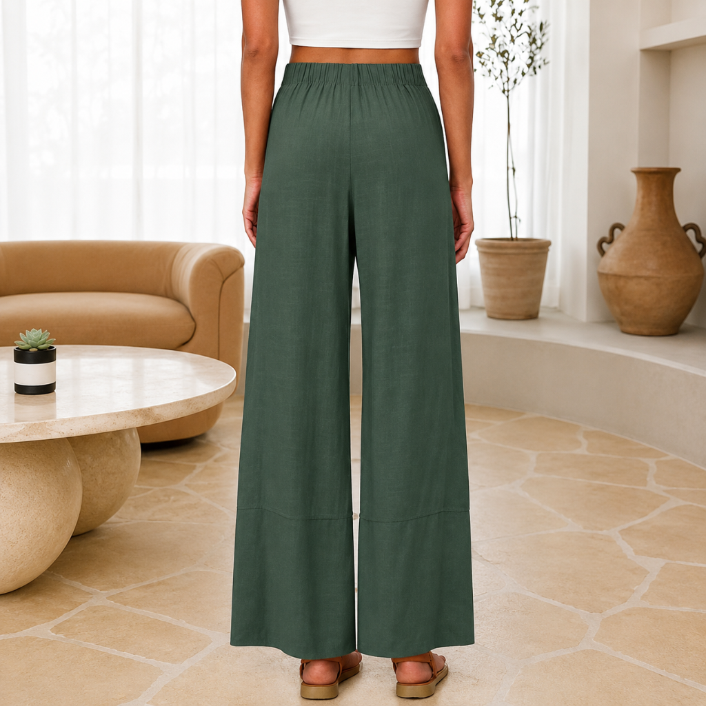 Casual Wide Summer Wear Boho Pants With Pockets For Women