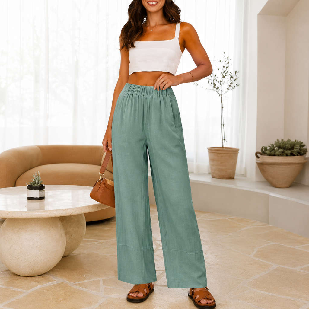 Casual Wide Summer Wear Boho Pants With Pockets For Women