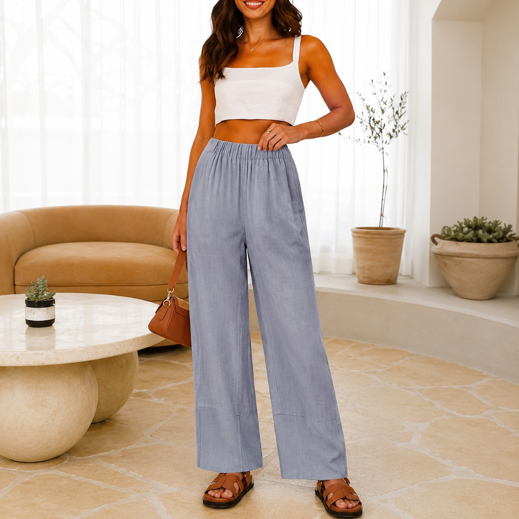 Casual Wide Summer Wear Boho Pants With Pockets For Women
