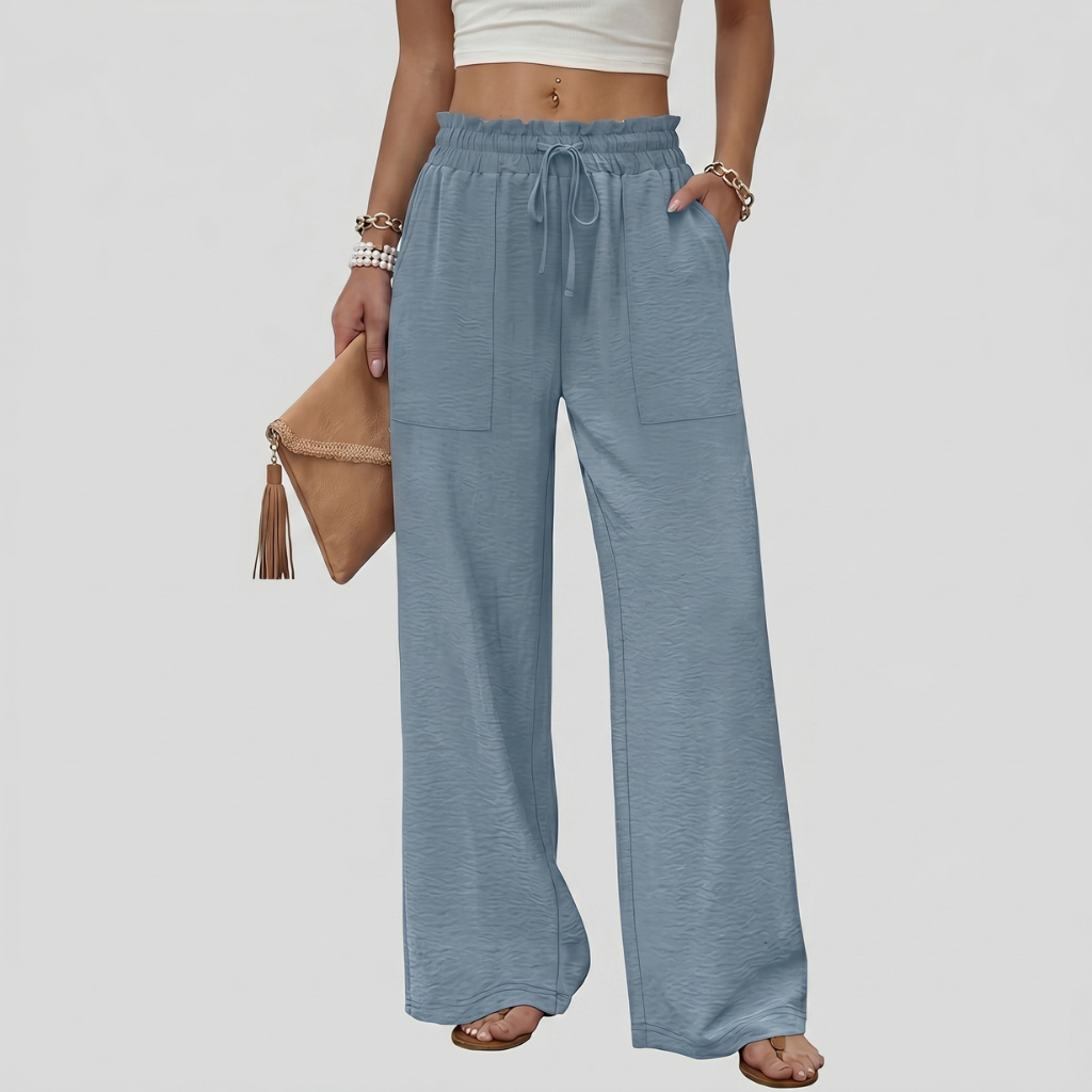 Loose Fit Drawstring Wide Pants With Pockets For Women