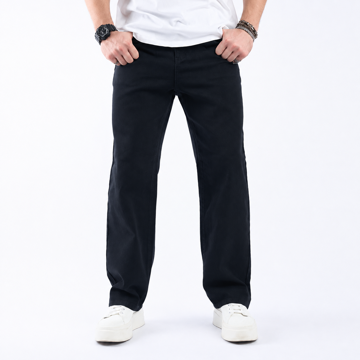 Loose Fit Stretch Baggy Denim Jeans With Pockets For Men