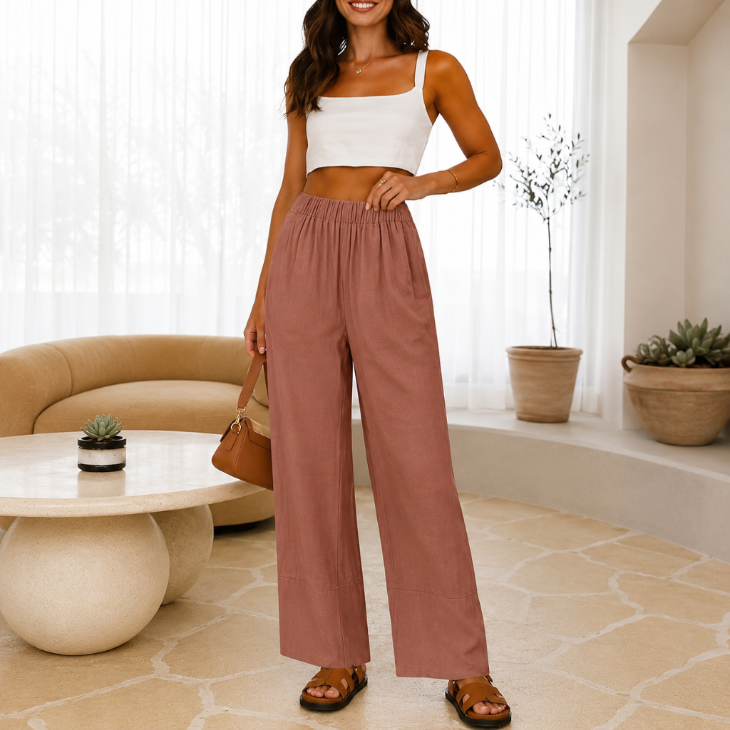 Casual Wide Summer Wear Boho Pants With Pockets For Women