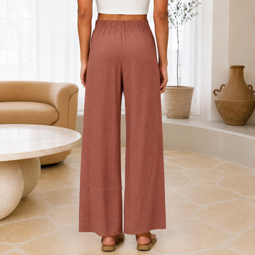 Casual Wide Summer Wear Boho Pants With Pockets For Women