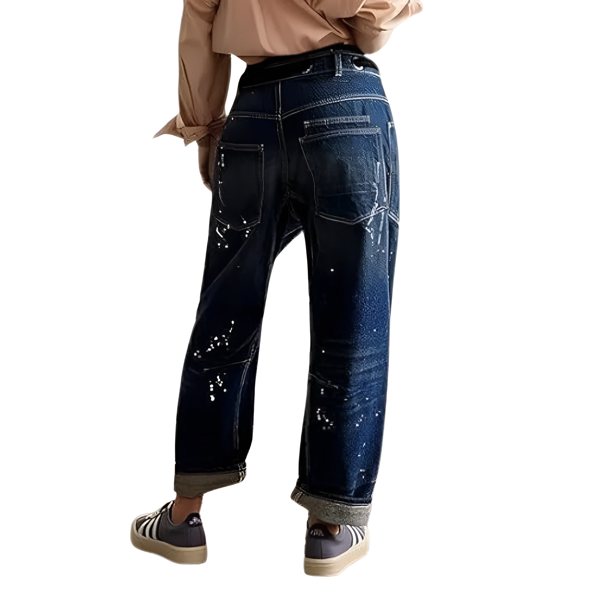 Mid Low Rise Drawstring Baggy Boho Denim Pants For Women
