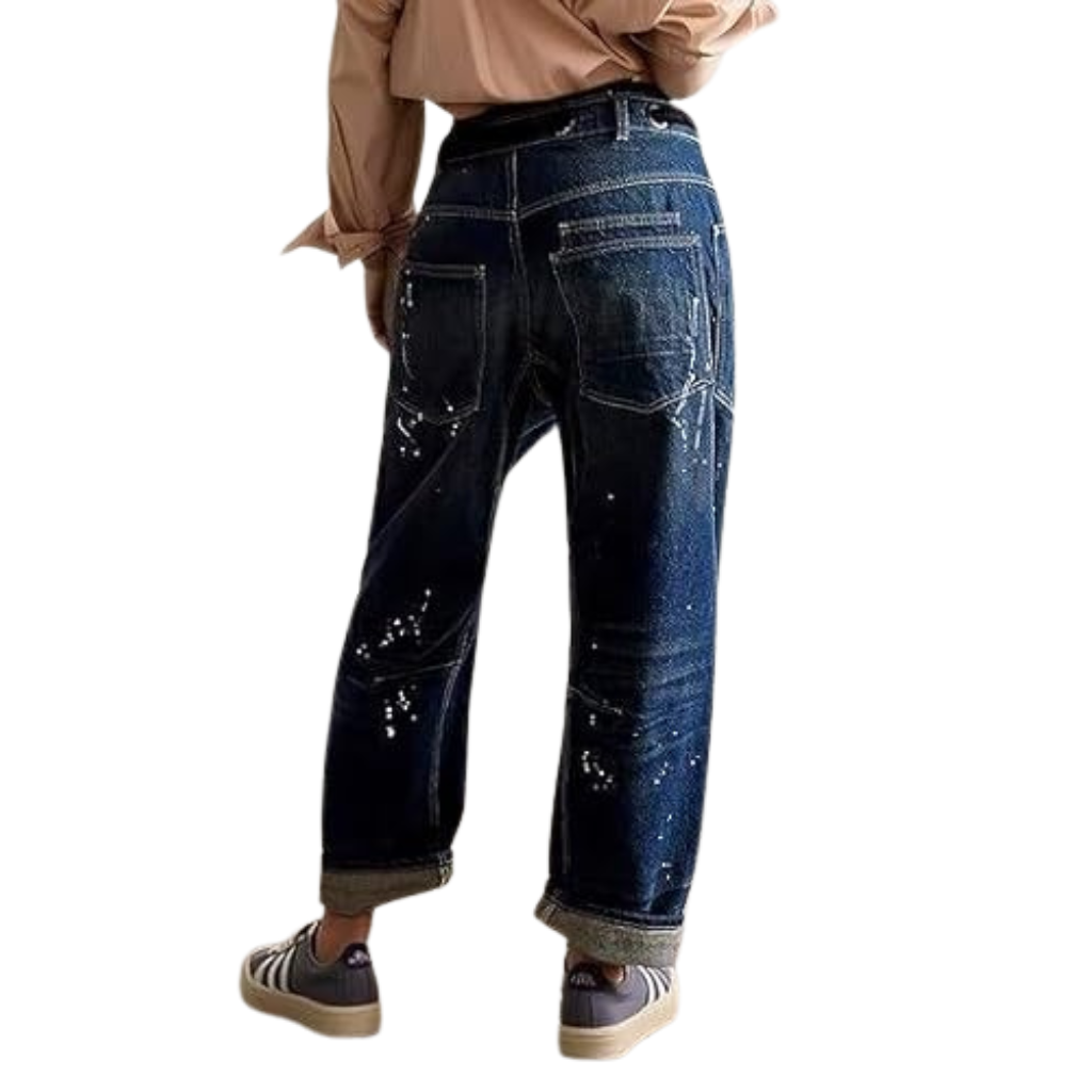 Mid Low Rise Drawstring Baggy Boho Denim Pants For Women
