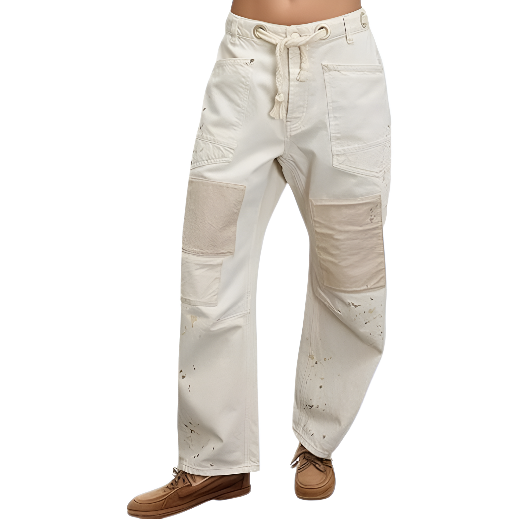 Mid Low Rise Drawstring Baggy Boho Denim Pants For Women