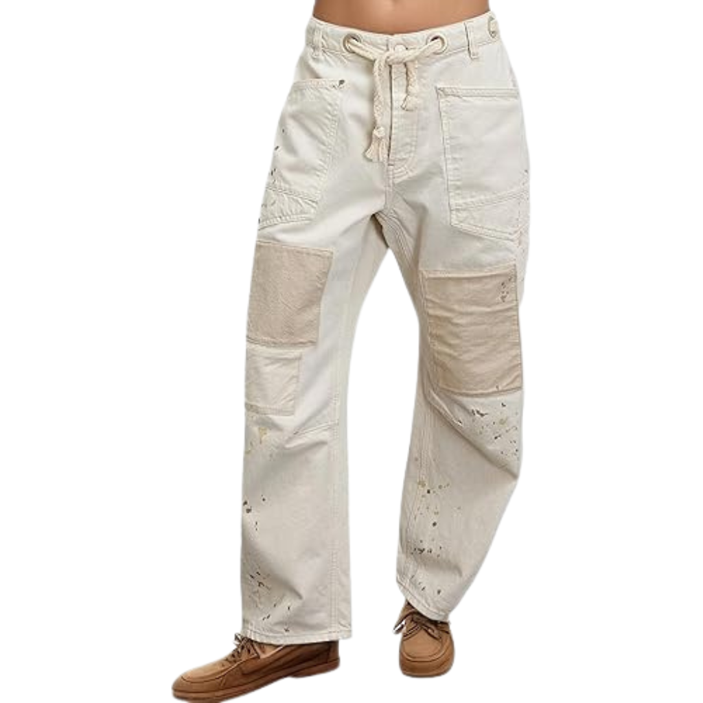 Mid Low Rise Drawstring Baggy Boho Denim Pants For Women