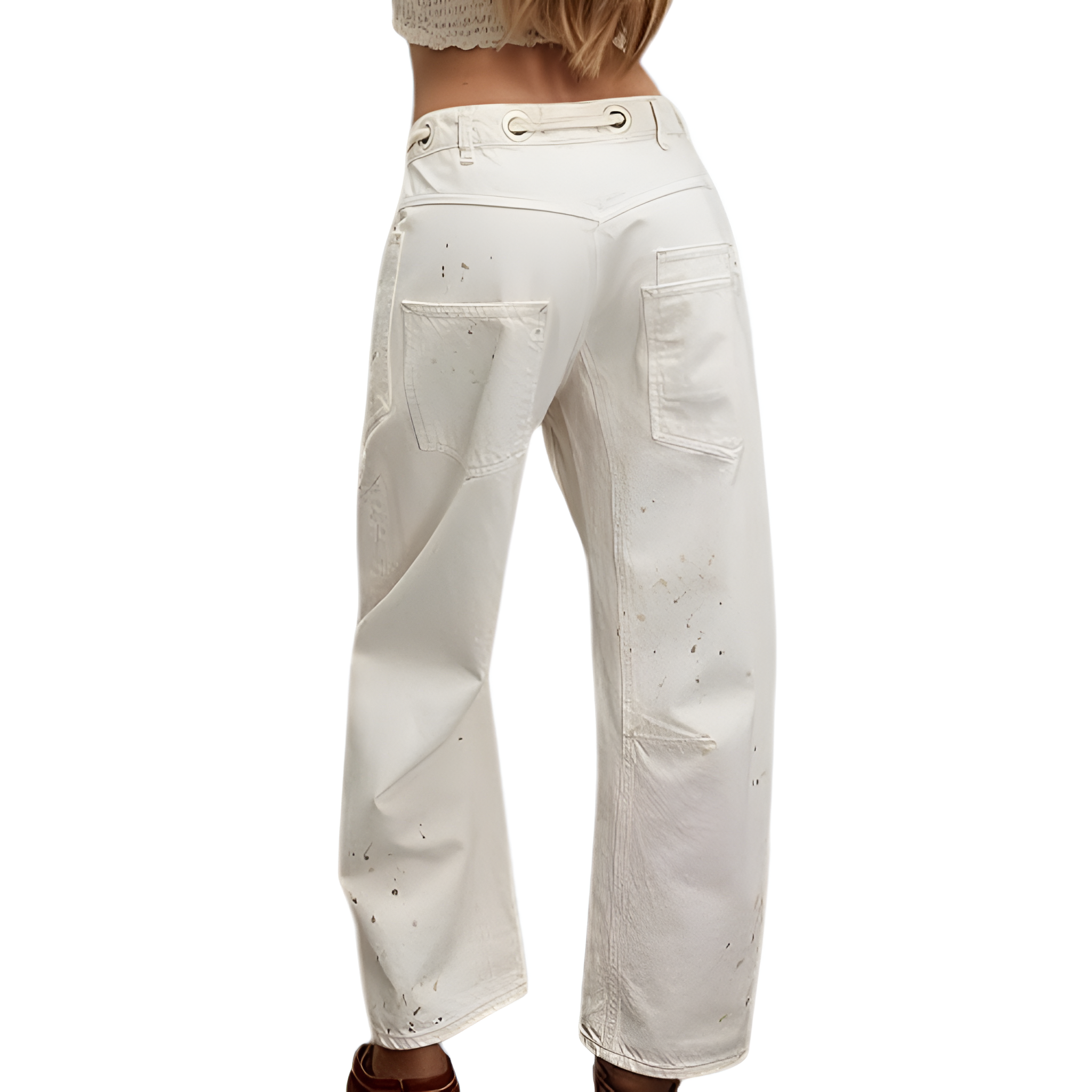 Mid Low Rise Drawstring Baggy Boho Denim Pants For Women