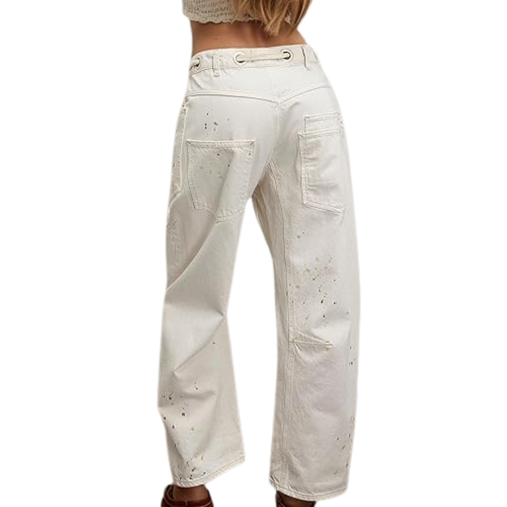 Mid Low Rise Drawstring Baggy Boho Denim Pants For Women