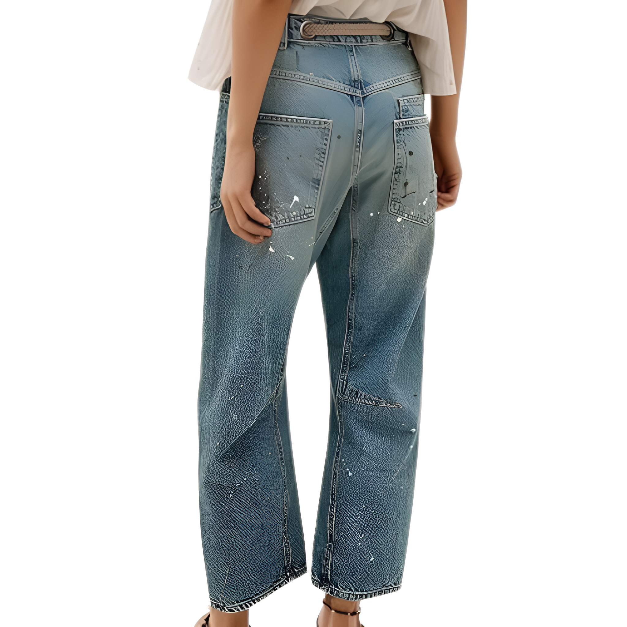 Mid Low Rise Drawstring Baggy Boho Denim Pants For Women