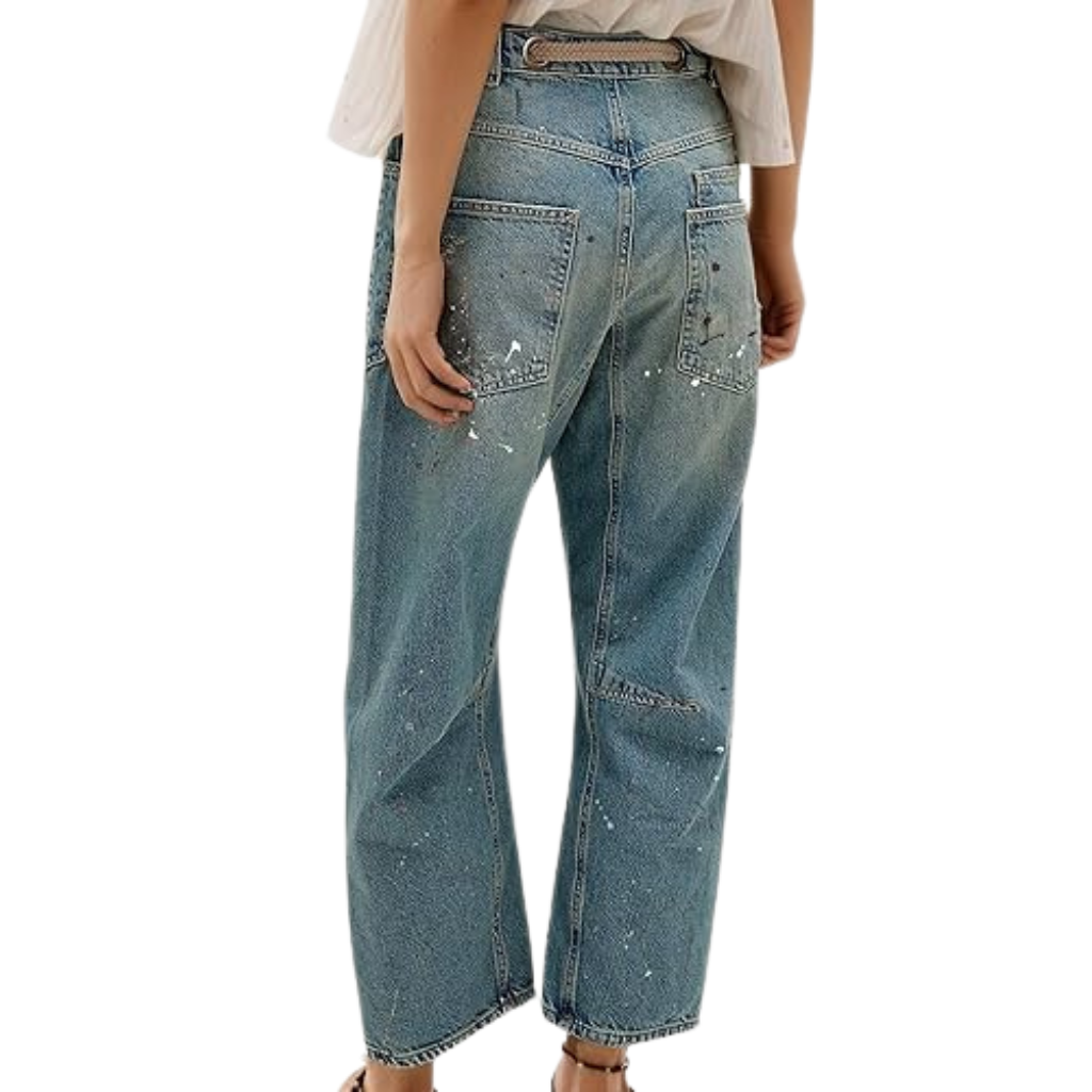 Mid Low Rise Drawstring Baggy Boho Denim Pants For Women