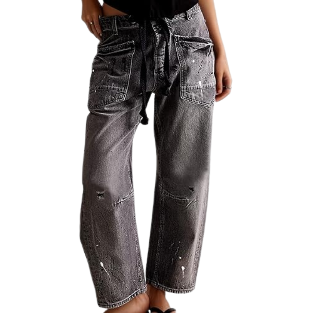 Mid Low Rise Drawstring Baggy Boho Denim Pants For WomenMid Low Rise Drawstring Baggy Boho Denim Pants For Women - Image 9
