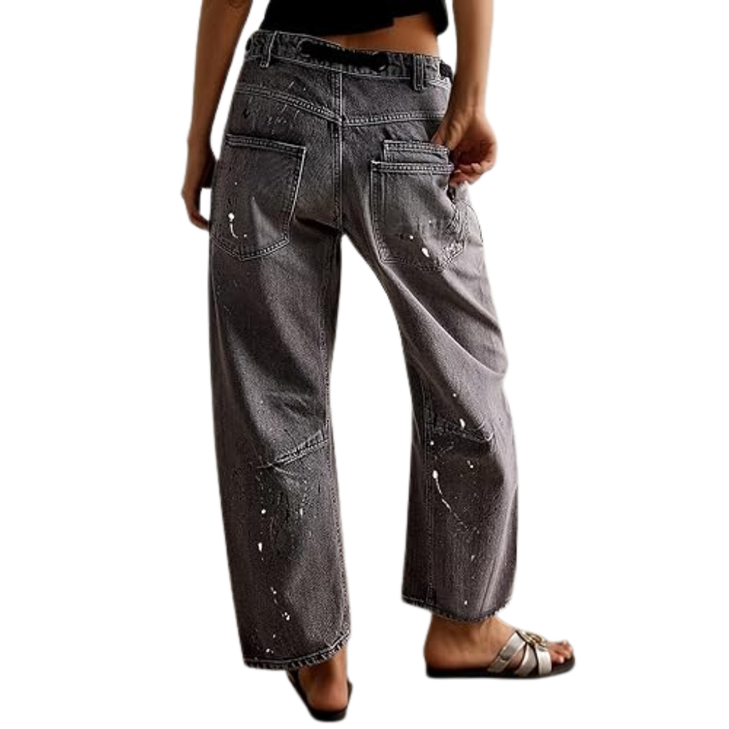 Mid Low Rise Drawstring Baggy Boho Denim Pants For Women